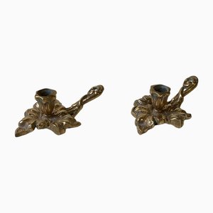 Vintage Vine Leaf Chambersticks Candleholders in Brass, 1970s, Set of 2