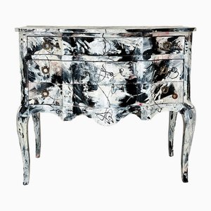 Baroque Abstract Painted Commode in Black and White by Felix Bachmann, 2024