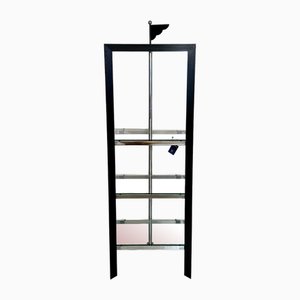 Italian Postmodern Chrome, Black Wood and Glass Shelf by Ponti Terenghi, 1980s