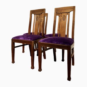 Sedie da pranzo Art Nouveau con rivestimento in velluto viola, metà XIX secolo, set di 4