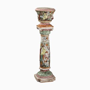 Antique Ceramic Column with Cache Pot from Capodimontes, 20th Century