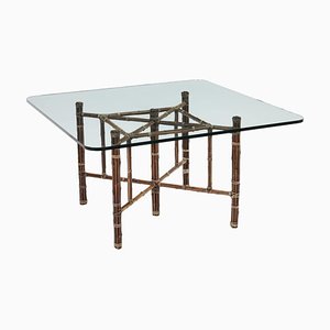 Vintage Bamboo & Glass Coffee Table by Lyda Levi for McGuire, 1980s