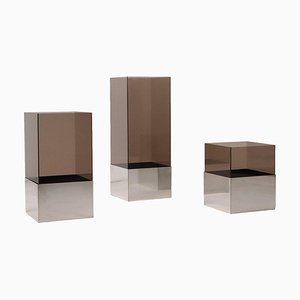 Vintage Containers in Acrylic Glass & Aluminium, Italy, 1980s, Set of 3