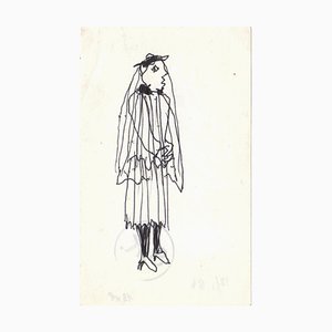 Slavko Kopac, Woman with Veil, Ballpoint Pen Drawing