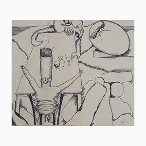 Jean-Claude Silbermann, Sneaky Signs, The Glass of Bourbon on the Rocks, Original Ink Drawing