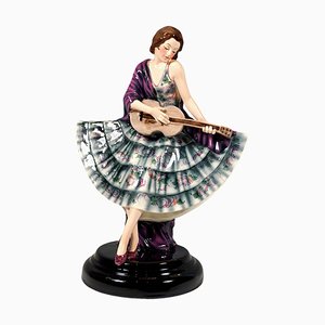 Dancer with Guitar Figure attributed to Josef Lorenzl for Goldscheider Vienna, 1930