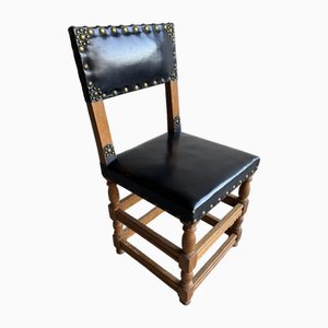 Antique Flemish Wooden and Leather Chairs, Set of 8