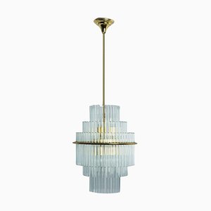 Clear Gold Glass Tube Chandelier by Sciolari, 1970s