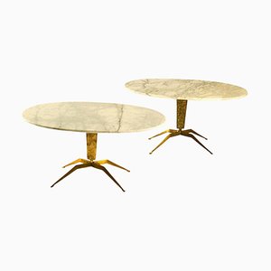 Marble and Bronze Relief Dubè Coffee Tables attributed to Duilio Barnabé for Fontana Arte, Italy, 1955, Set of 2