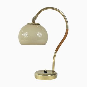 Vintage Rattan and Opaline Table Lamp by Idman Oy, 1950s