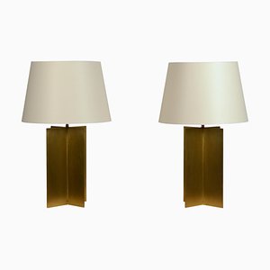 Large Custom Polished Brass Croisillon Lamps by Atelier Cabanel, Set of 2