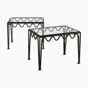 Large Méandre Verdigris and Glass End Tables by Atelier Cabanel, Set of 2
