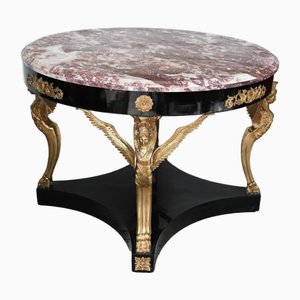 French Empire Gilt Centre Table with Lacquer Winged Maiden Legs
