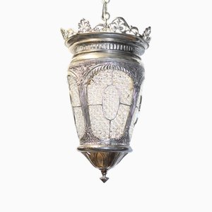Victorian Silver Plate Lantern in Crystal Glass