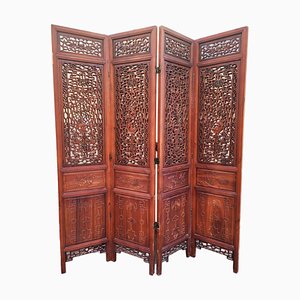 Large 20th Century Screen in Carved Wood and Mirror, Asia