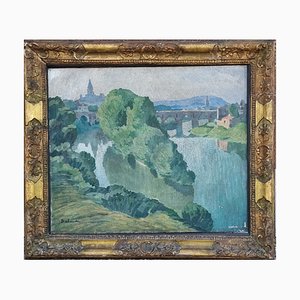 Artista francese, Veduta di Montauban in Francia, XX secolo, Olio su tela