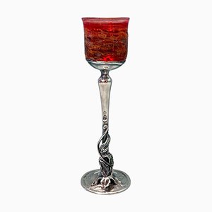 Italian Murano Pulegoso Glass Chalice with Art Nouveau Silver Stem