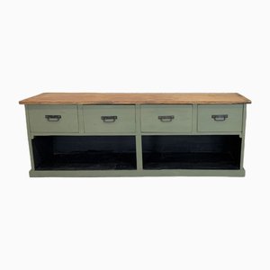 Rustic Green Sideboard with Open Shelves and Drawers