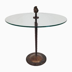 Round Bronze Base Side Table in the style of Diego Giacometti, 1960s