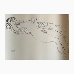 Gustav Klimt, desnudo reclinado, serigrafía