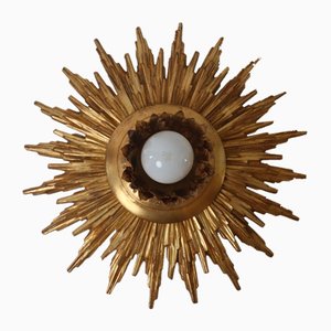 Goldene Hollywood Regency Sonnenlampe, Belgien, 1980er