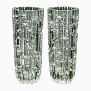 Vases Vintage Bohemian Art en Verre avec Manche Fleur, République Tchèque, 1960s, Set de 2
