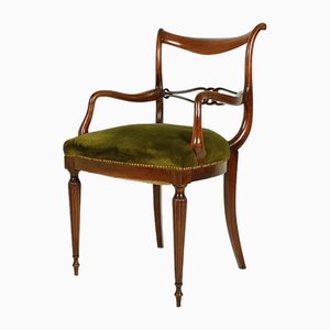 Mid-Century Italian Wooden and Green Velvet Armchair, 1950s