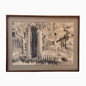 Joan Granados Llimona, Forest, Charcoal Drawing on Paper, 1977