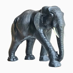 Large Mid-Century Black Leather Elephant from Liberty of London, 1930s