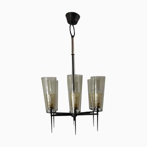Ceiling Lamp in Brass and Murano Glass, 1950s