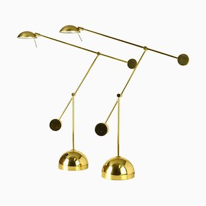 Minimalist Counter Balance Table Lamps in Brass, 1970s, Set of 2