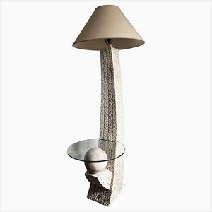 Lampada da Terra Sfera in Pietra con Tavolo in Vetro