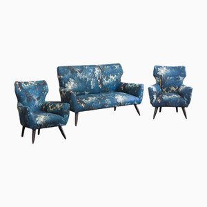Mid-Century Sofa & Bergère Sessel mit Bezug aus Dedar Stoff, 1950er, 3er Set