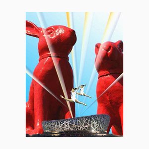 William Sweetlove, Olympic Stars Between Cloned Rabbits, Original Lithograph, 2008