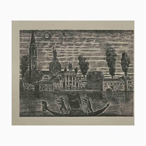 Gianpaolo Berto, Gondoliers in Venice, Etching, 1974