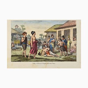 Various Artists, View of Cupang Bazaar in Timor Island, Lithograph, 1862
