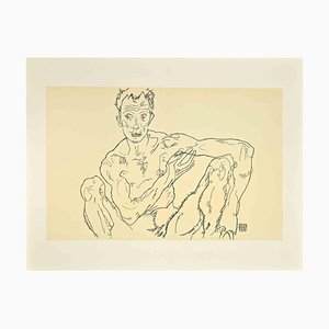 Egon Schiele, Desnudo masculino en cuclillas (Autorretrato), Litografía