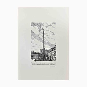 Giuseppe Malandrino, Fountain of the Four Rivers, Etching, 1970s