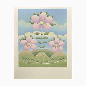 Ivan Rabuzin, Pink Flowers, Lithograph, 1980s