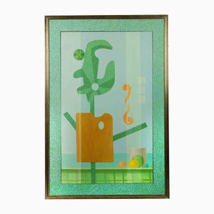 Leo Guida, Abstrakte Grüne Komposition, Öl auf Leinwand, 1970er