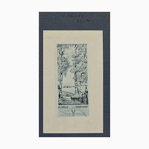 Carl Paver Arlav, Ex-Libris, Oskar Singer, Etching, Mid 20th Century