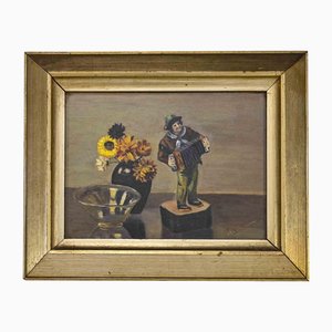 Unknown, Still Life with Accordion Player, Oil on Panel, Mid-20th Century
