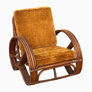 Französischer Sessel in Brezelform aus Bambus & Rattan, 1950er
