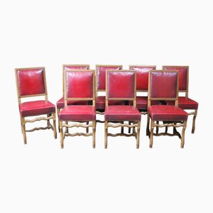 French Leather Dining Chairs, 1890, Set of 8
