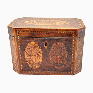 Georgian Yew Tea Caddy with Floral Inlaid Decoration, 1780