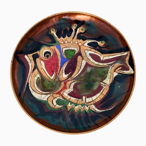 Vide-Poche Vintage en Cuivre avec Poisson Peint à la Main, 1950s