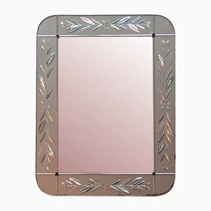 Vintage Carved Glass Floral Mirror, 1940s