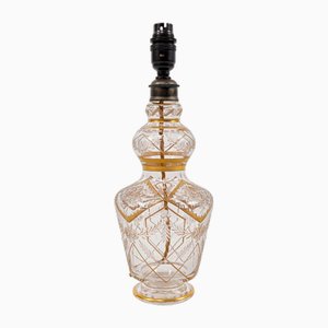 Antique French Intaglio Cut & Gold Gilt Glass Table Lamp by E.H. Dreyfous, 1910s