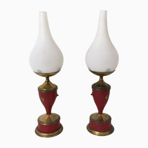 Lampes de Bureau en Métal Verni, en Laiton et en Verre, Italie, 1950s, Set de 2