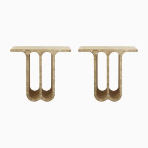 Moderne Monolithische Travertin Konsolen aus Elfenbein, Italien, 1980, 2er Set
